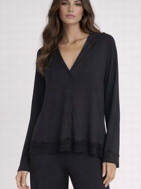 La Perla Lace Trim Long Sleeve Pajama Top